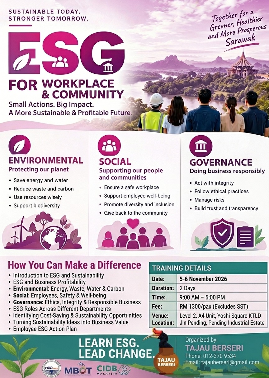 ESG for Workplace and Community training poster - Tajau Berseri