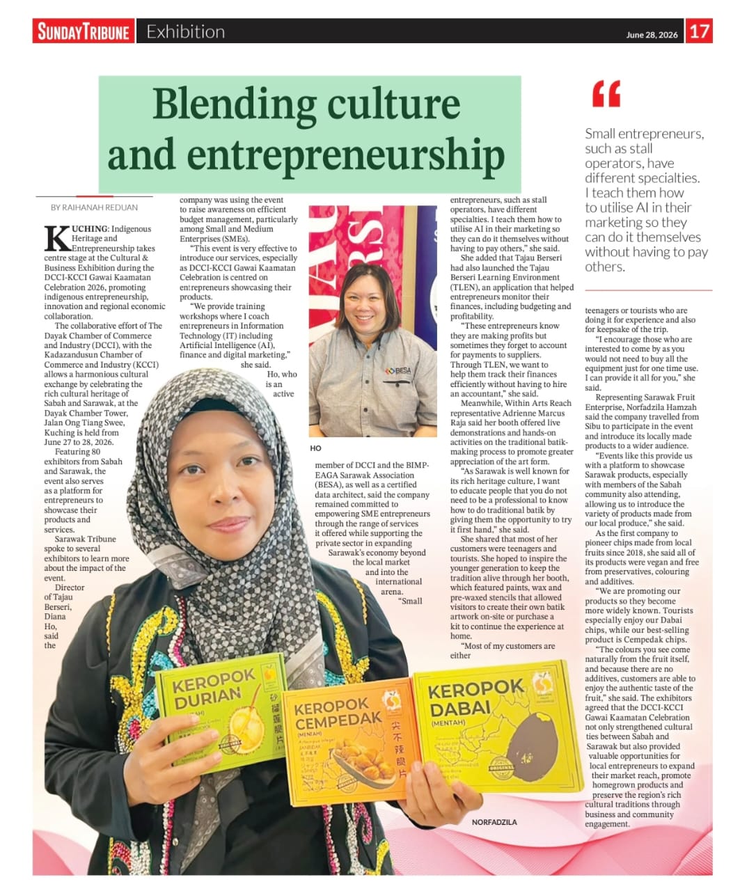 Sunday Tribune - Blending culture and entrepreneurship - Tajau Berseri June 2026